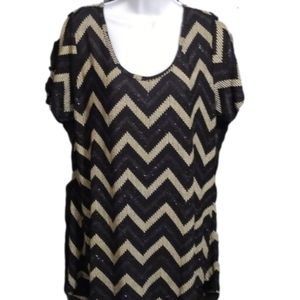 LuLaRoe black and tan Chevron print metallic glittery top
